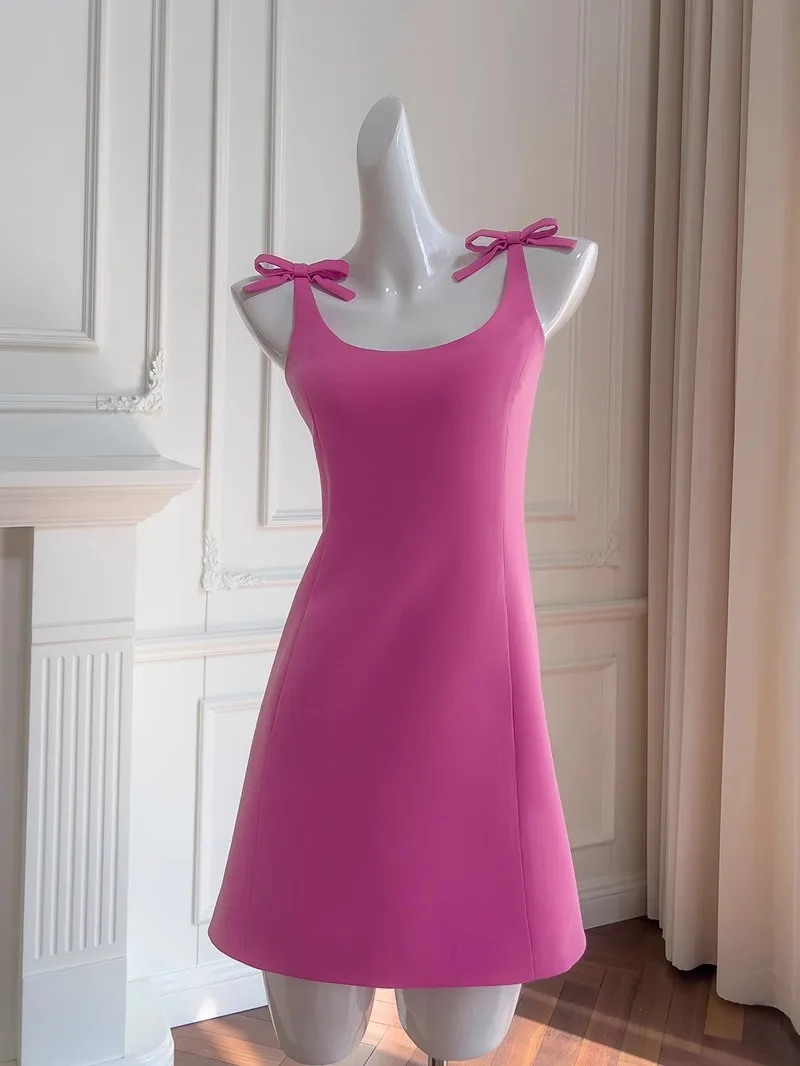 

Ele High-Waist A-Line Skirt Dr Pink Silk Chiffon Bow-Tie Bridesmaid Birthday Par Gown for Young Profionals