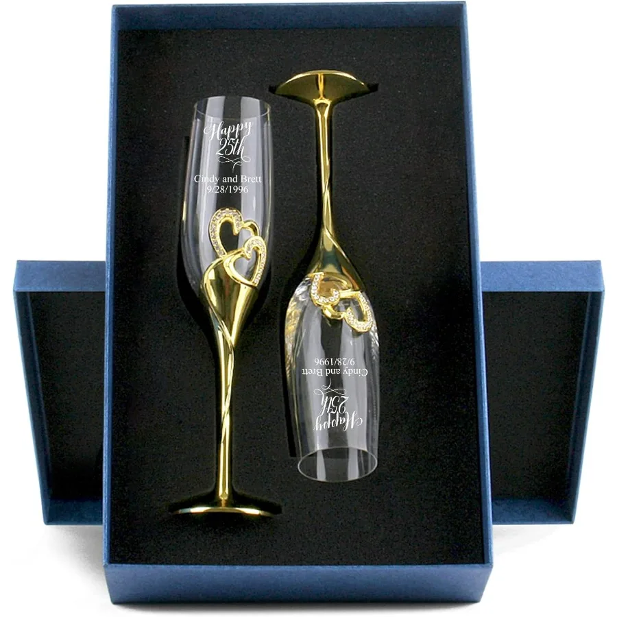 

Custom Wedding Champagne Flutes with Rhinestone Rimmed Heart Decoration for Bride and Groom Personalized Luxury Champagne Glass