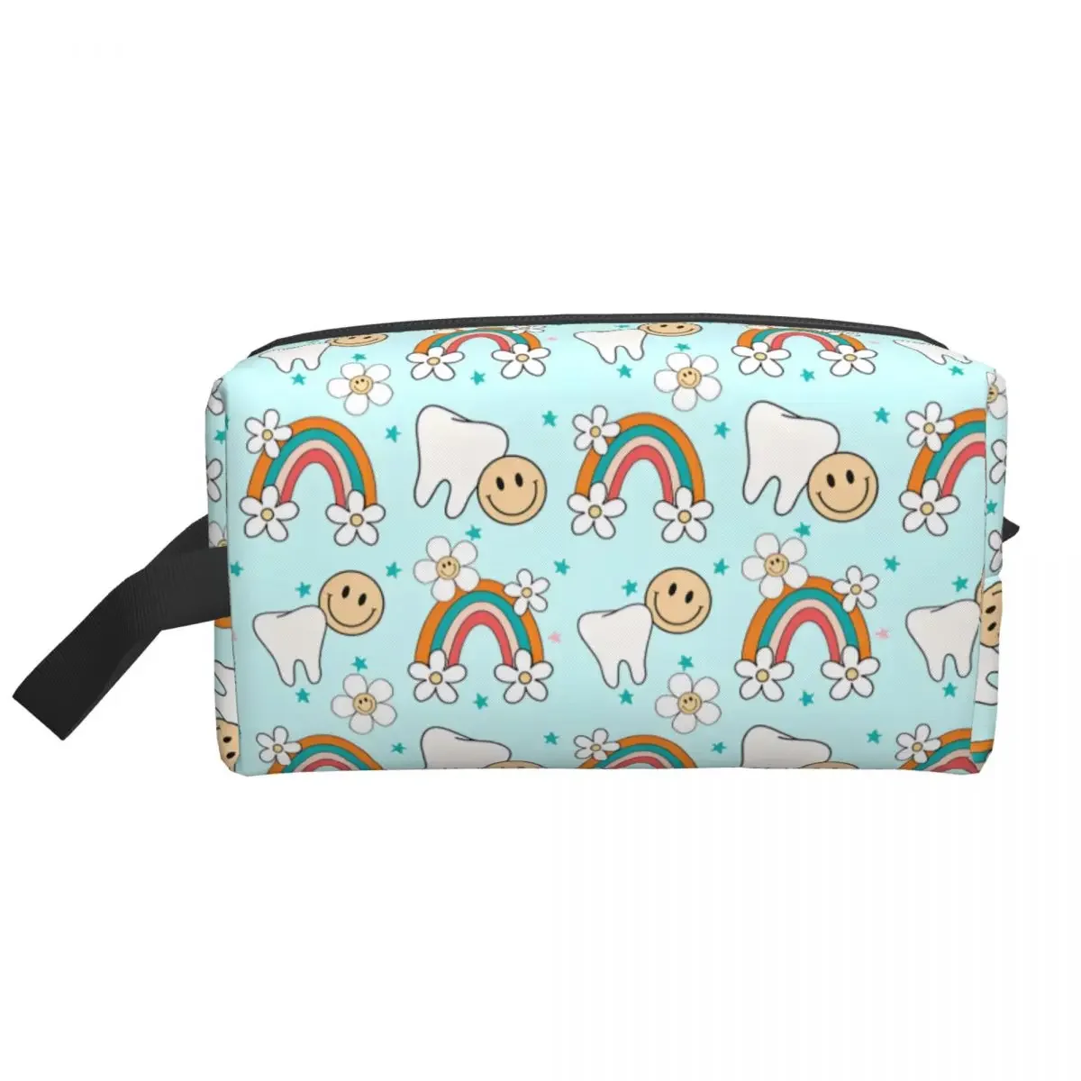 Custom Kawaii Healthy Teeth Pattern Tooth Makeup Bag Women Travel Cosmetic Organizer Care Dental Health Storage Toiletry Bags