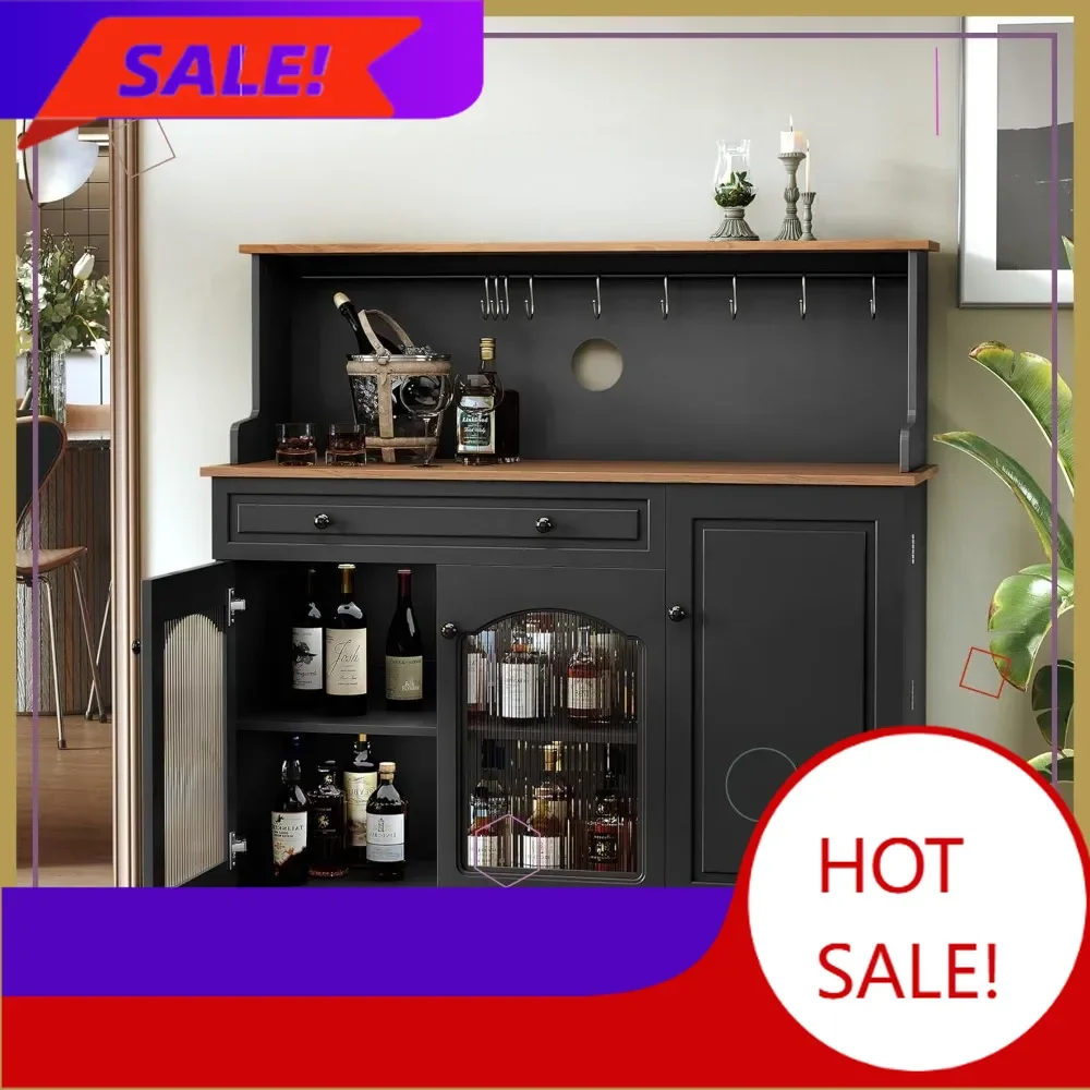 

Горячая распродажа: Современный кофейный барный шкаф в стиле фермерского дома 48 дюймов с надстройкой, ящиками и стеклянными дверцами - регулируемые полки для гостиной и столовой