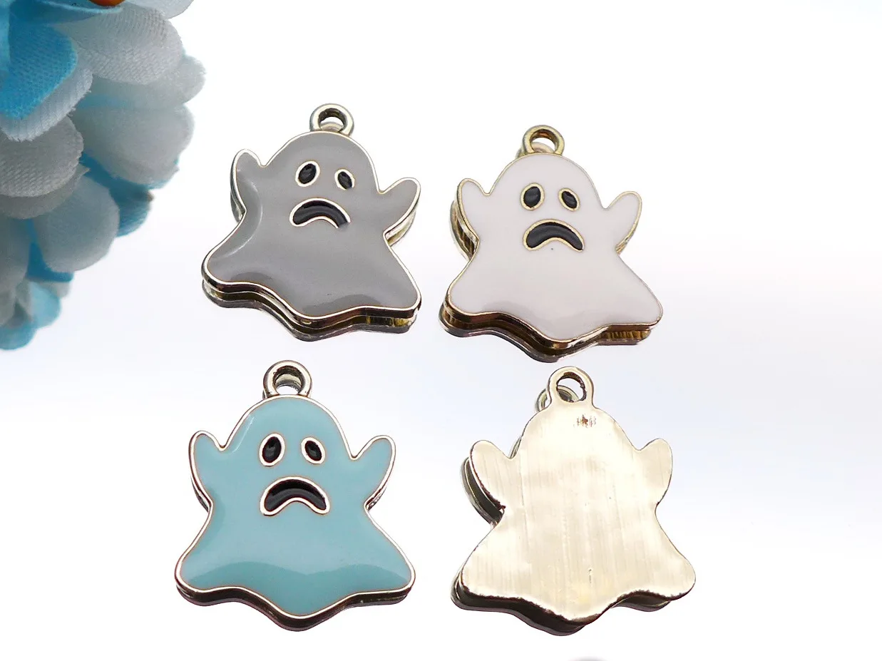 

100pcs 18x20 MM Ghost Halloween Spooky Pumpkin Head Sorceress Drip Oil Enamel Charms Anime Jewelry Accessories Earrings Bracelet