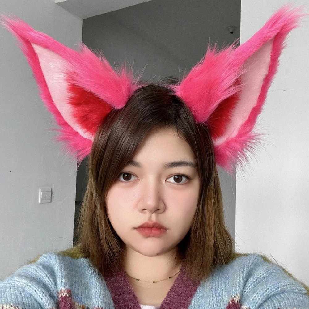 

Ahri Ears Rose Red Plush Ear Decoration Headwear Lol Spirit Blossom Cosplay Props for Halloween Christmas Fancy Party