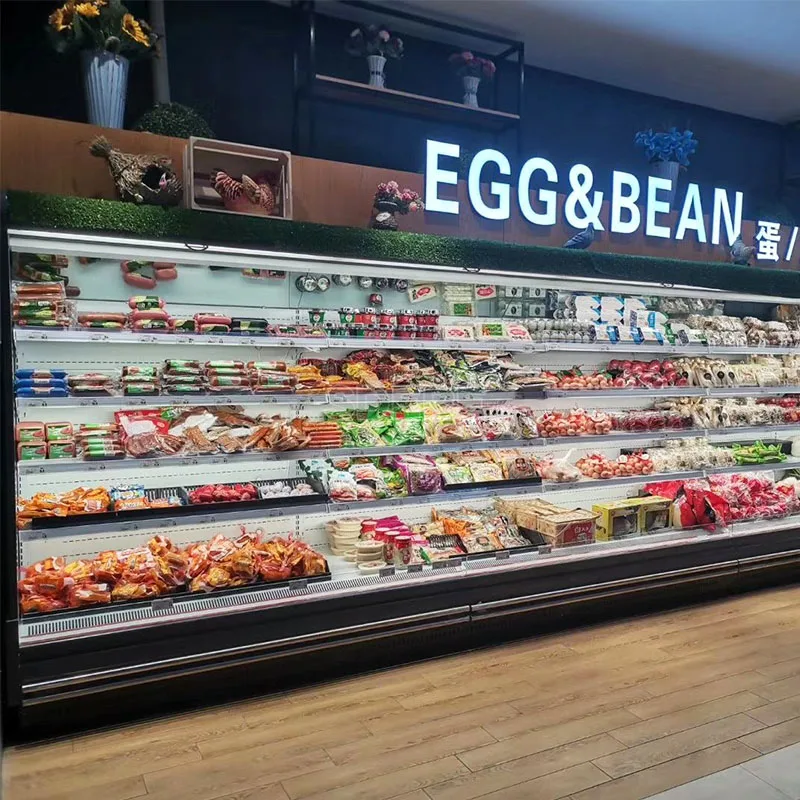 

FOODLINE Customized Open Chiller Supermarket Fresh Vegetable Fruits Milk Vertical Display Refrigerator Commercial Equipment