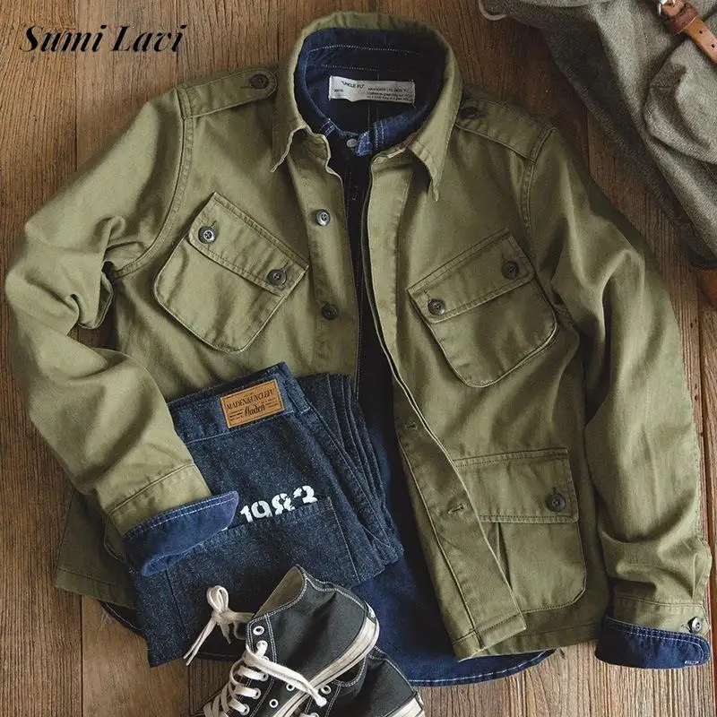Stylish Multiple Pocket Cargo Coat For Men Daily Casual Solid Color Button-up Lapel Loose Jacket Coats Mens Autumn Outerwear