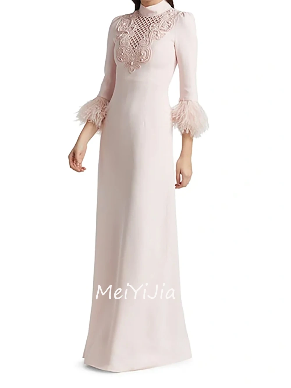 Meiyijia Evening Dress O-Neck Feather Mermaid Embroidery zipper Up Saudi Arabia Sexy Evening Birthday Club Outfits Summer 2024