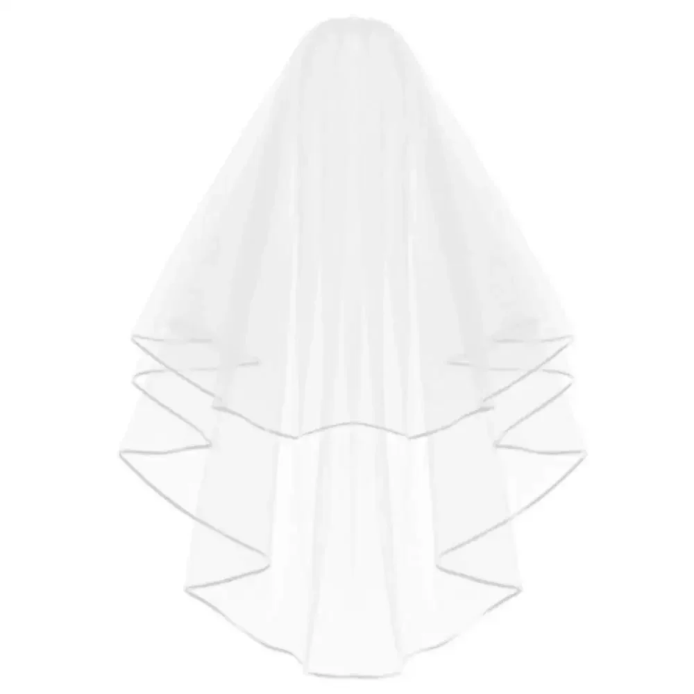 White Double Ribbon Edge Center Cascade Bridal Wedding Veil with Comb 2024