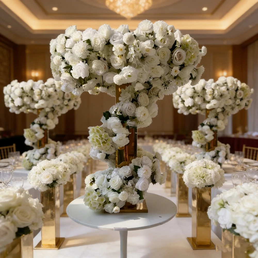 

6pcs 80-120cm Tall Gold Metal Grand Halo Top Flower Display Stand Pedestal Large Open Frame Floral Riser Wedding Centerpiece