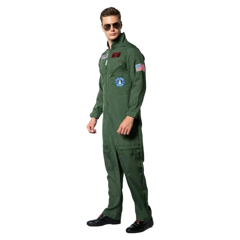 Kids Adults Top Gun Movie Cosplay American Airforce Uniform Halloween Costumes Men Women Army Green Military Pilot Jumpsuit