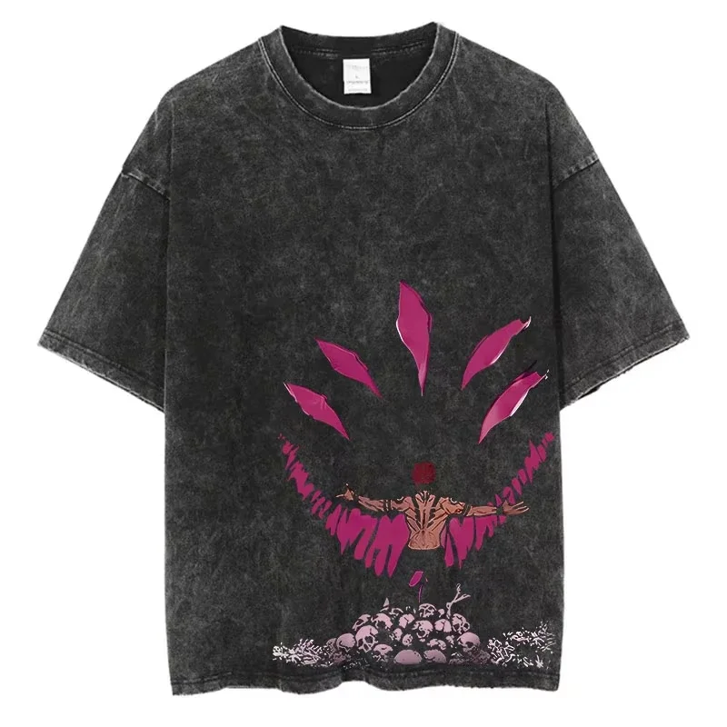 

2025 Anime Washed Tshirt Harajuku Summer Cotton Short Sleeve Tees Vintage Streetwear Pure Cotton Breathable T-Shirt