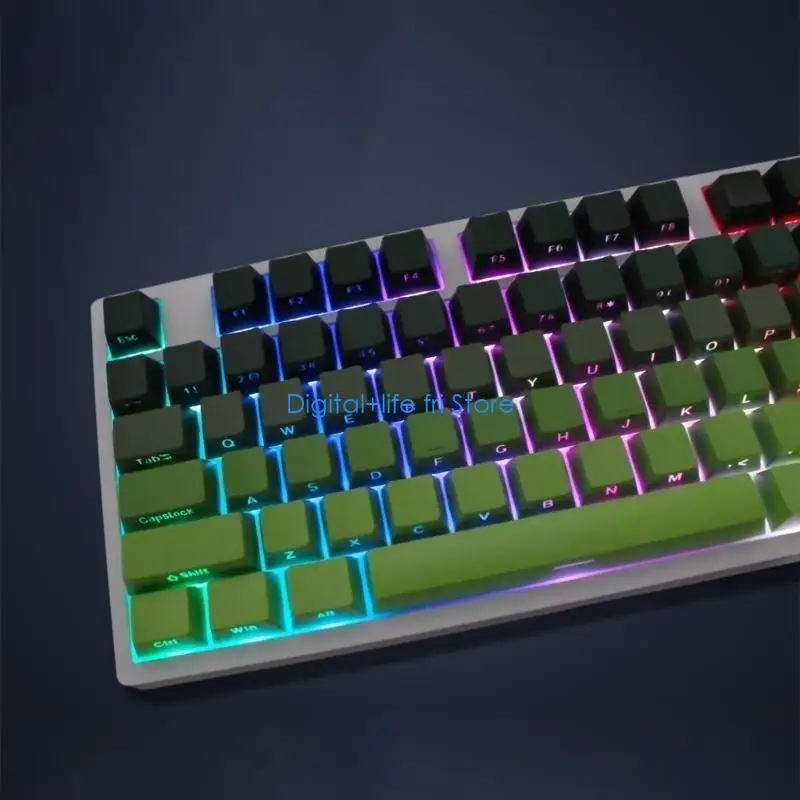 E06D 135 Key PBT keycaps Double Shot Keycaps OEM Profile Keyboard Keycap Gradients Green Side Printed,Shine Through keycap