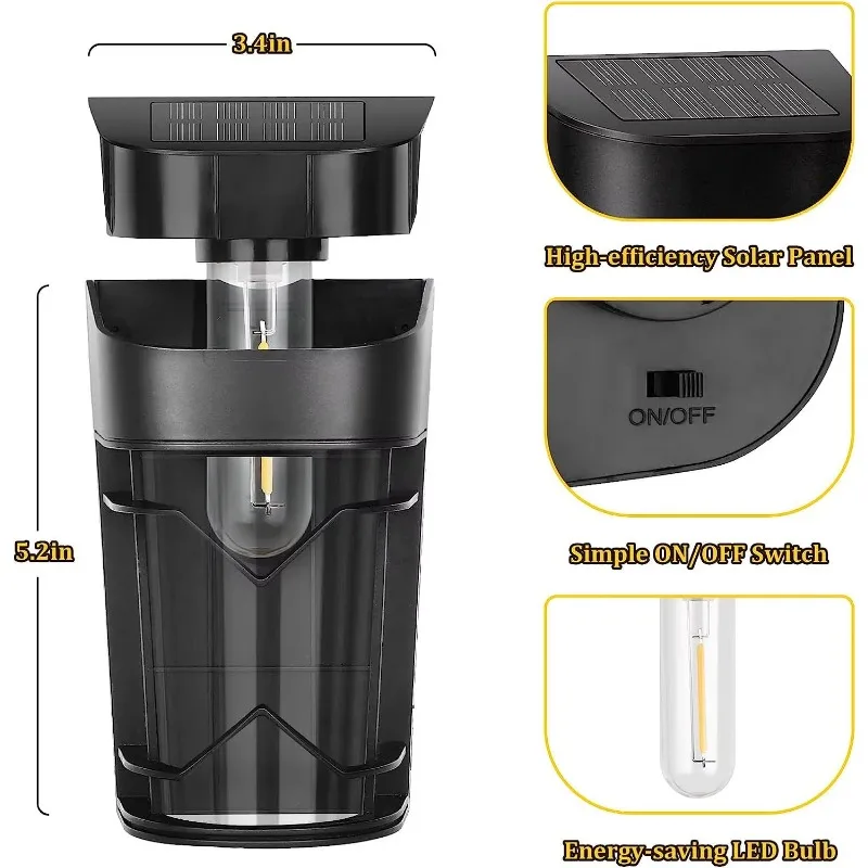 Solar-Powered Ambient Lighting Lamps, Outdoor Garden Decor Tungsten Filament Night Lights