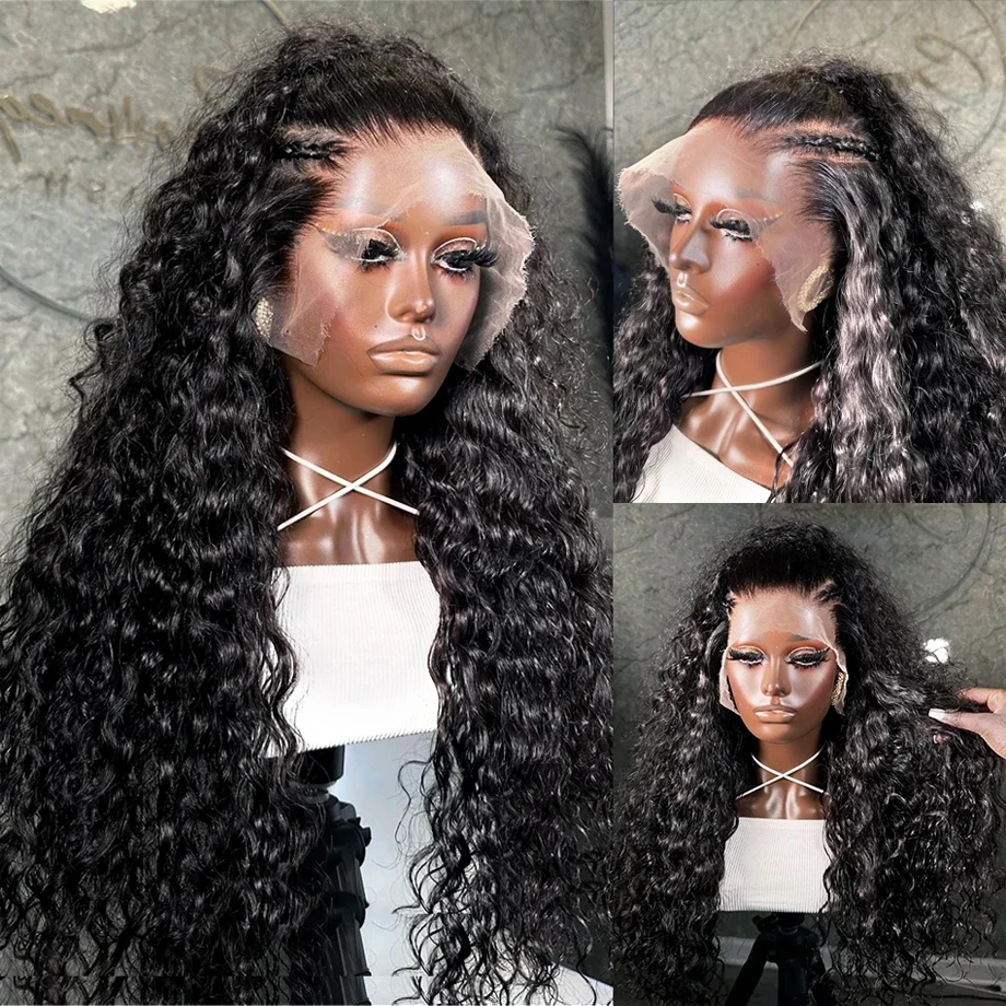 Perruque Lace Front Wig Deep Wave brésilienne naturelle, cheveux humains, 13x6 HD, 13x4, pre-plucked, 30-36 pouces, pour femmes