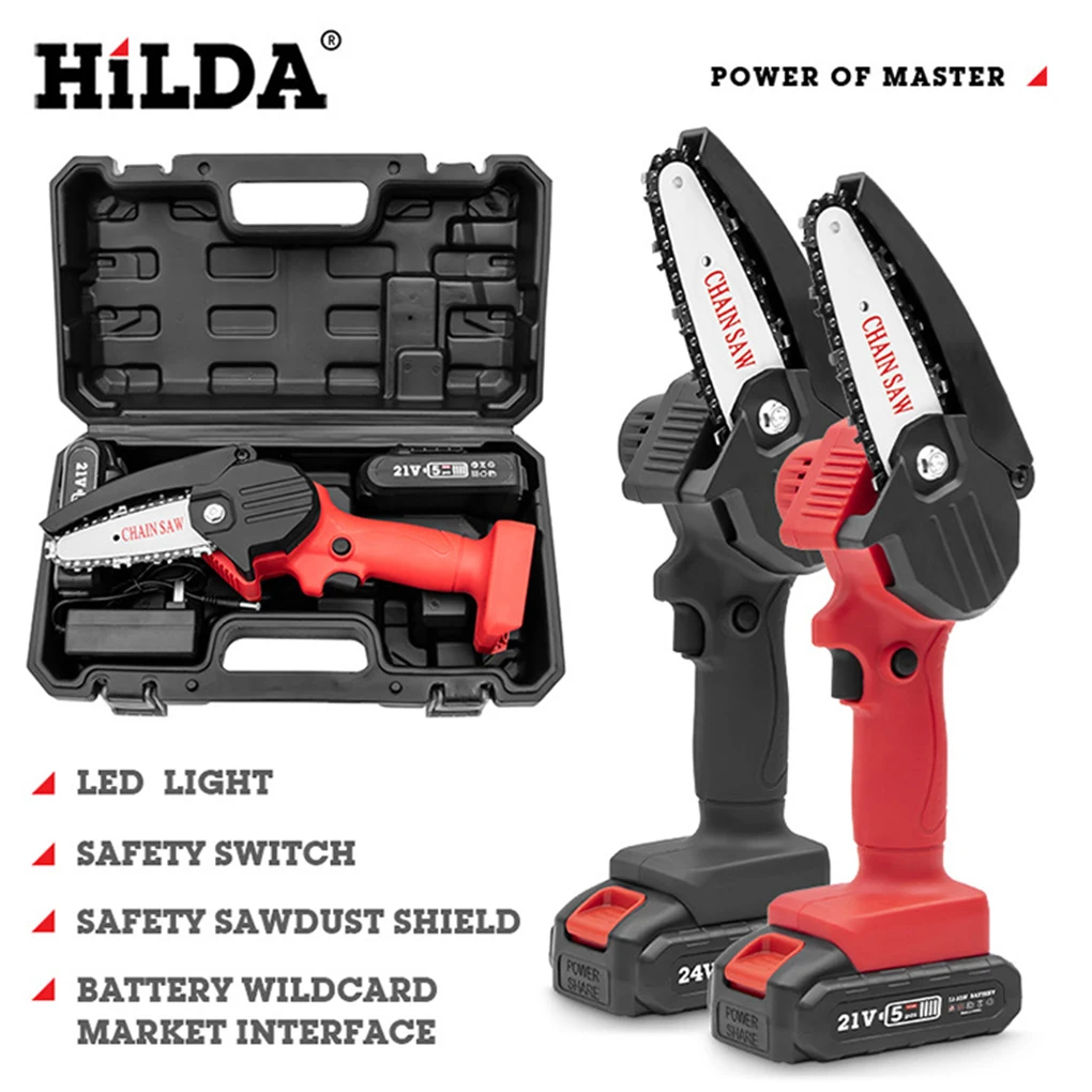 

HiLDA Mini 4-Inch Electric Chain Saw Woodworking Saw High Power Rechargeable Cordless Electric Saw Garden Logging Saw Chain Saw