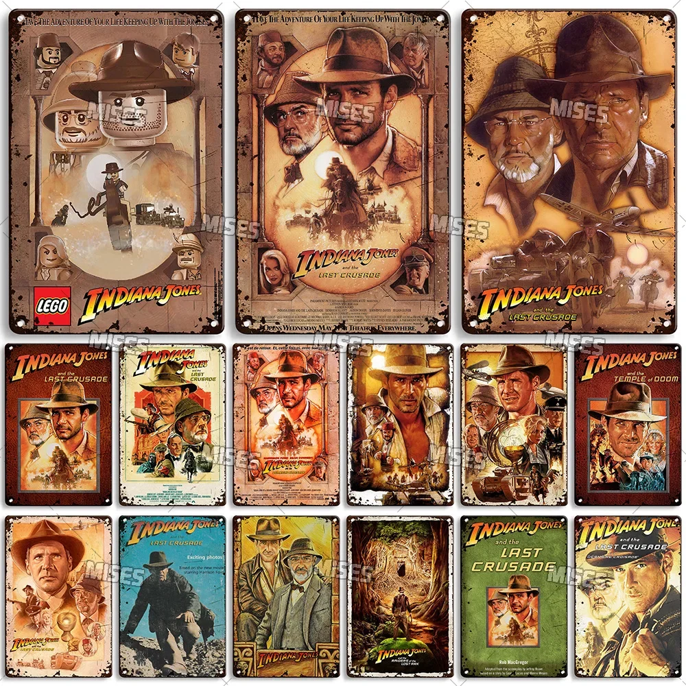 MISES Filme Indiana Jones e a Última Cruzada Metal Tin Sign Placa de Metal Vintage Home Bar Studio Decoração Industrial Placa de Parede