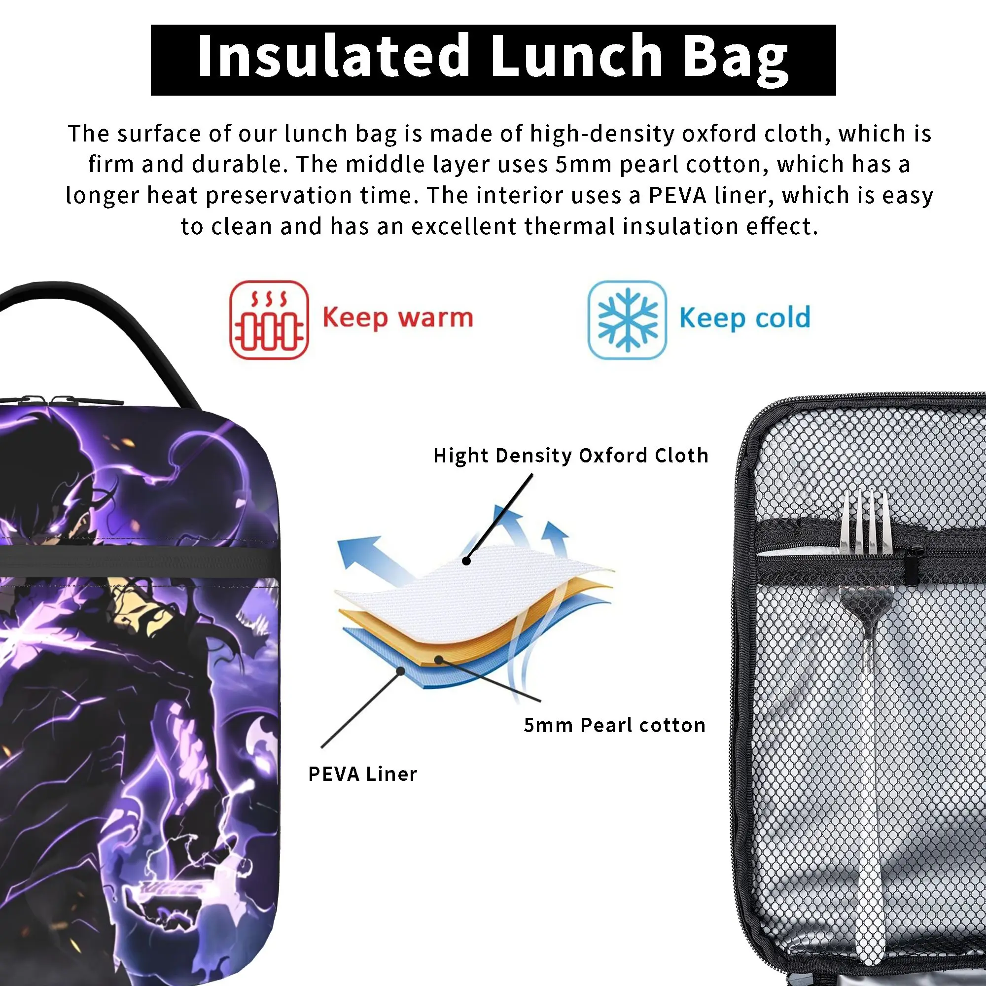 Anime Solo Levelings Thermal Insulated Lunch Bag for Office  Portable Bento Box Cooler Thermal Lunch Boxes - view 3