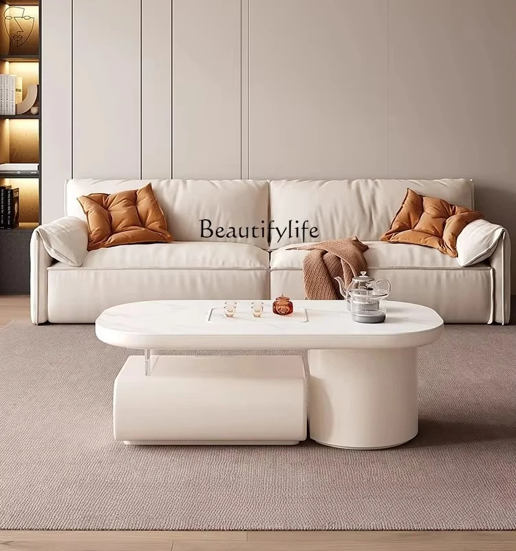

Cream style rock board kung fu coffee table living room home modern simple multifunctional retractable table