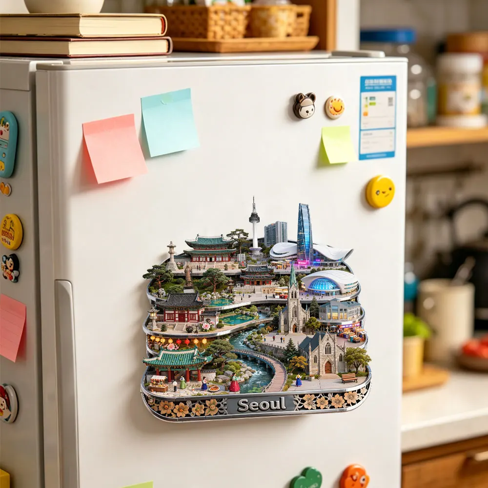 Seoul Fridge Magnet 3D Embossed Travel Souvenir Eco-friendly Durable Creative Home Decoration Item Exquisite Gift Landscape