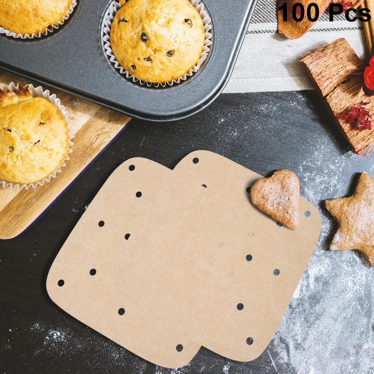 

100 Pcs Air Fryer Perforated Parchment Paper Heat Proof Pad Non Stick Grill Mat Reusable Cooking Bakeware Gas Charcoal Electric