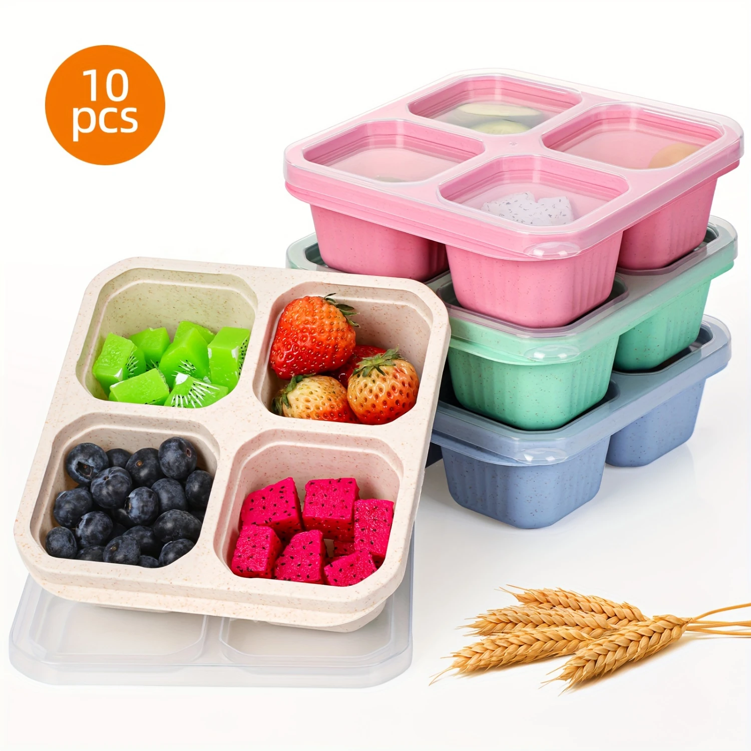 10 pcs classic Original Stackable Snack Boxes - Reusable 4-Compartment Bento Snack Containers, this food container set is easy t