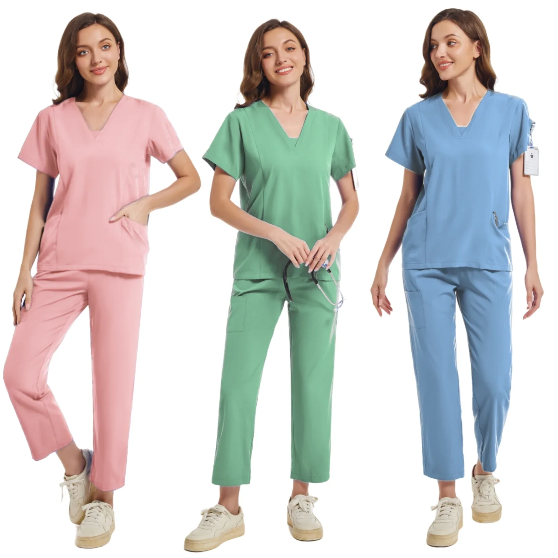 Elastic Surgical Suits for Women Clothes for Beauty Salon Uniform Nursing Jumpsuit Clothes Tshirt Scrubs Uniforms Sets for Work