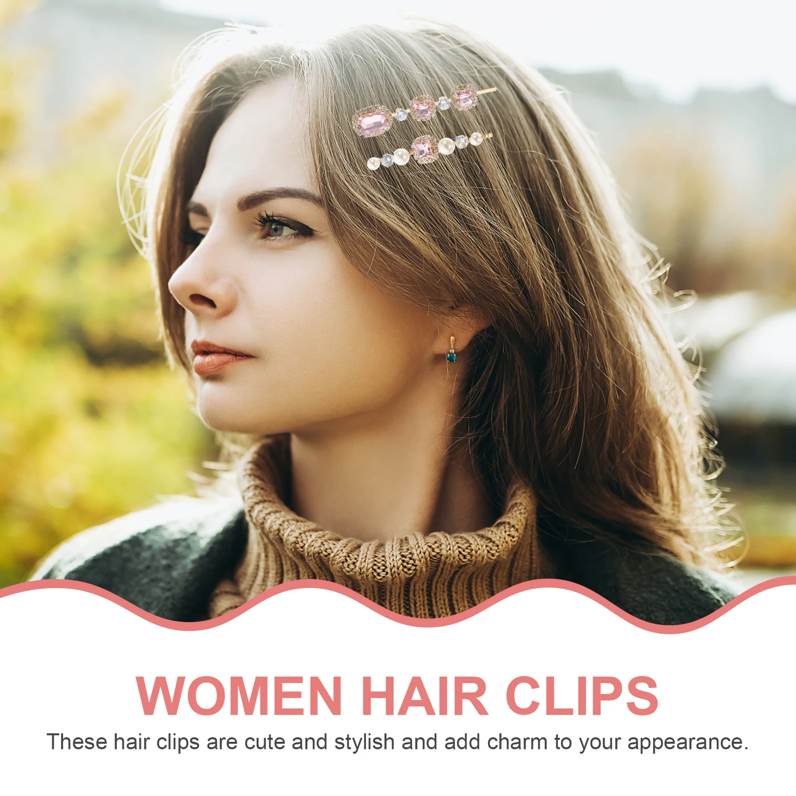 

5Pcs Rhinestone Hair Clips Women Girls Bangs Clip Set Pink Sparkling Barrette Accessories Hairpins For Long Hairpin
