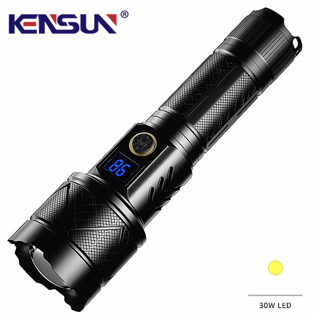 

High Power 30W LED Flashlight Spotlight Long-range Torch TYPE-C Fast Charging Output Input Outdoor Tactical Lamp