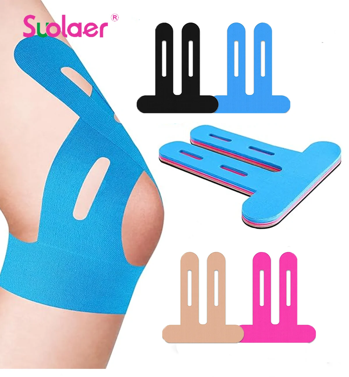 Cinta de kinesiología para rodillas, cinta deportiva impermeable para rodillas, cinta atlética elástica y transpirable sin látex para correr y hacer ejercicio, 5-10 Uds.