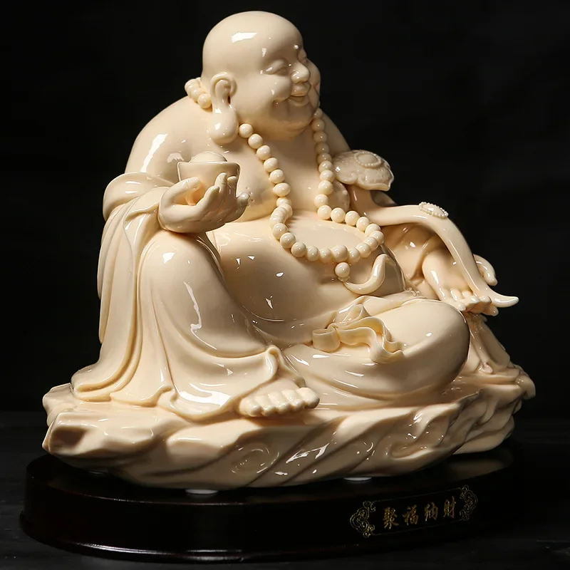 FX-18   ceramic Maitreya Buddha statue home offering ornament, jade yellow porcelain big belly lucky laughing Buddha opening