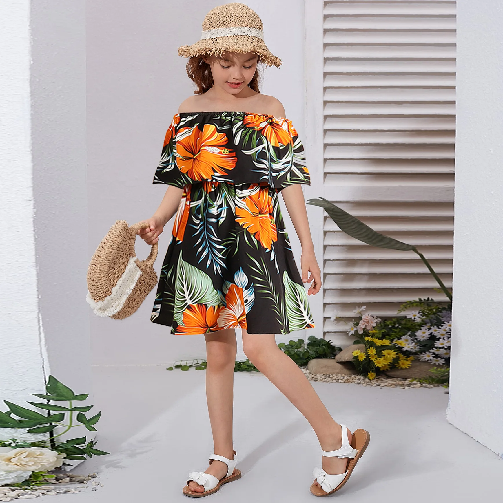 Sommer Familie Urlaub Passenden Outfit Set Eltern-kind-Outfit Gedruckt T-Shirt Mit Shorts Blumen Kleid Papa Mutter Kinder Kleidung