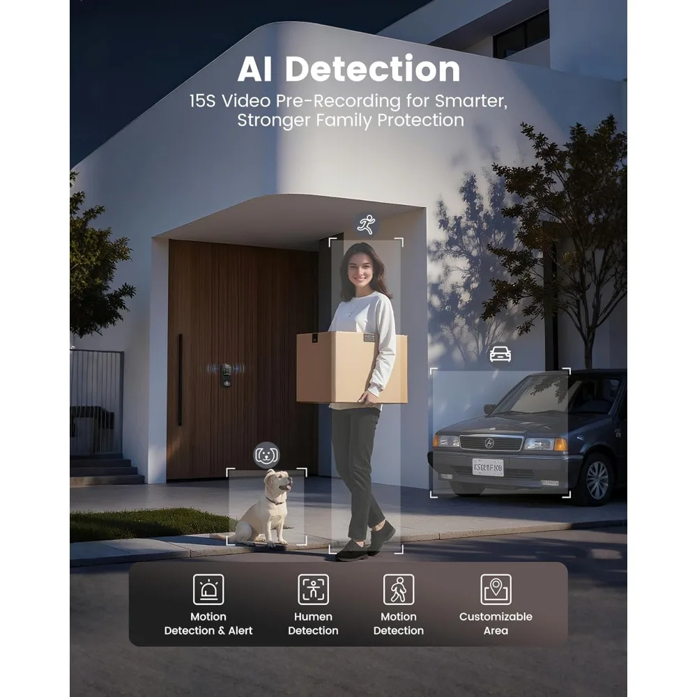 Smart Door Lock with Camera - 6 in 1 Keyless Entry Door Lock, Built-in Wi-Fi Deadbolt for Front Door, Fingerprint, Password, APP