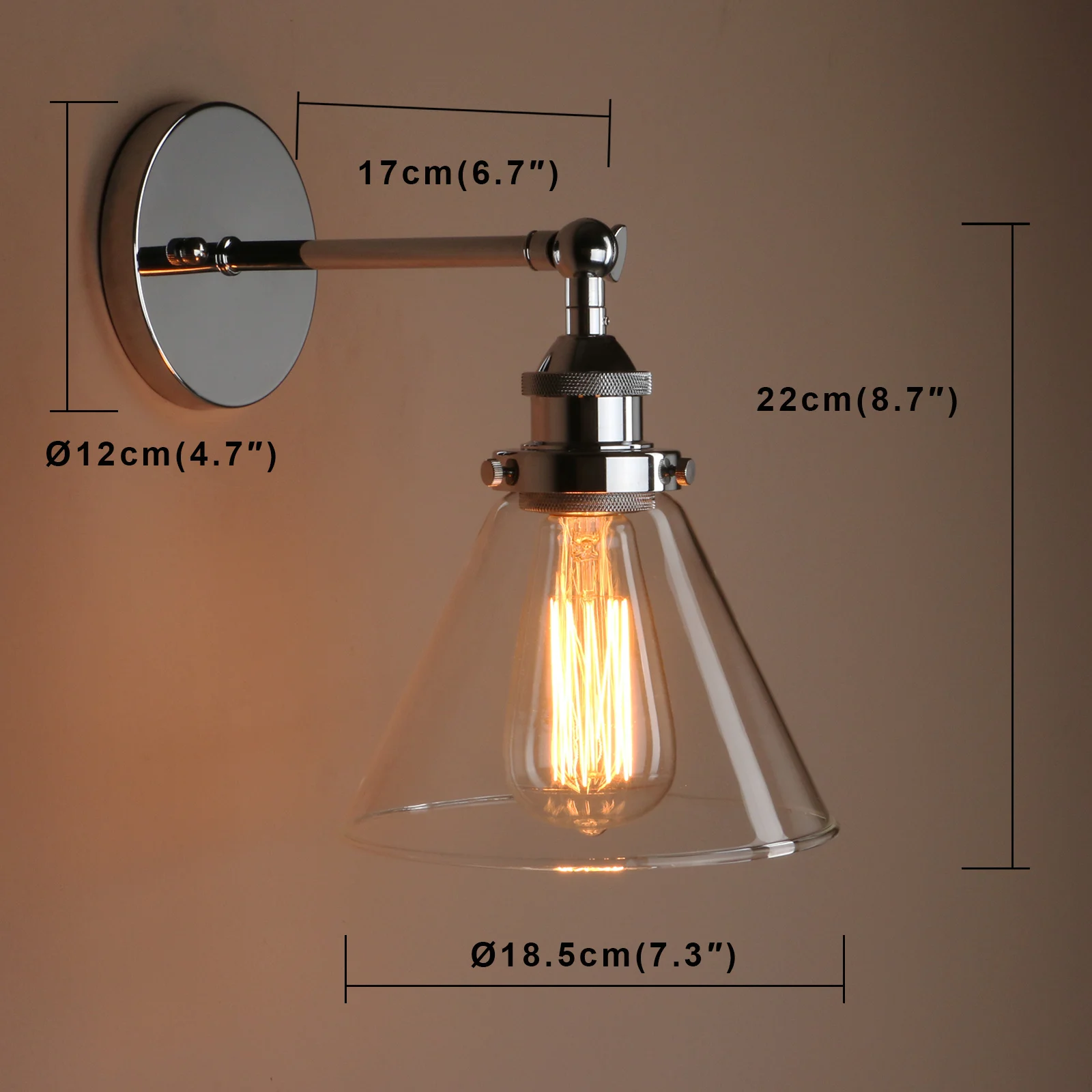 Phansthy Modern metal wall lamp Antique Funnel Glass Shade Wall Sconce Light Fixtures loft bedroom bathroom Bedside Mirror