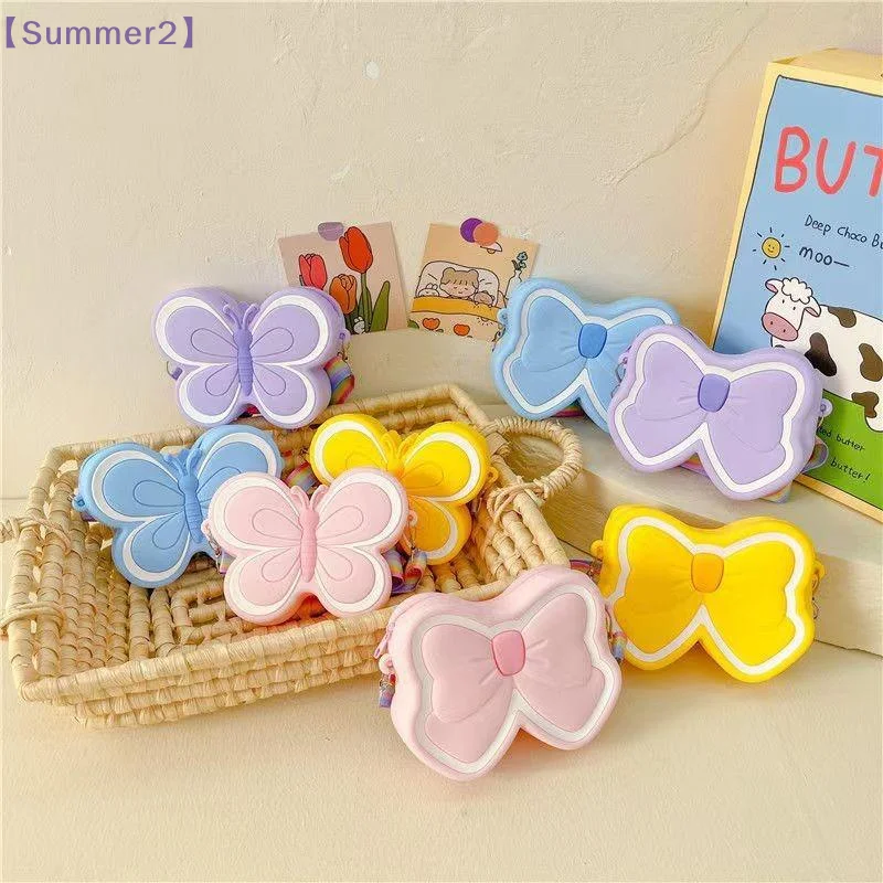 【Xia2】Cute Donut-Shaped Silicone Crossbody Mini Bag Cartoon Rainbow Butterfly Shoulder Bag With Adjustable Strap For Kids{S}