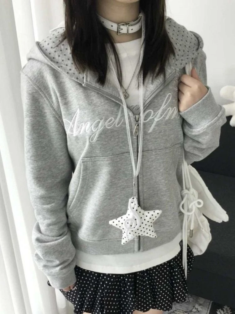 Autumn Y2k Aesthetic Letter Embroidery Star Hoodies Women Casual Zippers Harajuku Sweatshirt 2026 Spring Grunge Pocket Jackets