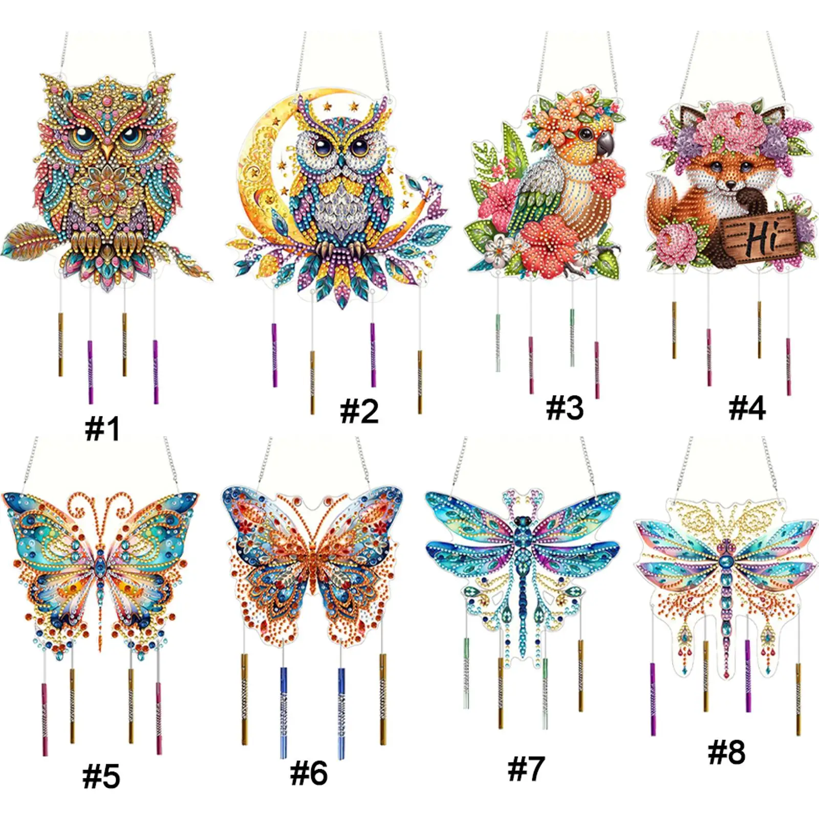 Acrylic Special Shape Butterfly Crystal Wind Chimes Pendant Kit DIY Rhinestones Wind Chime Kit for Home Garden Window