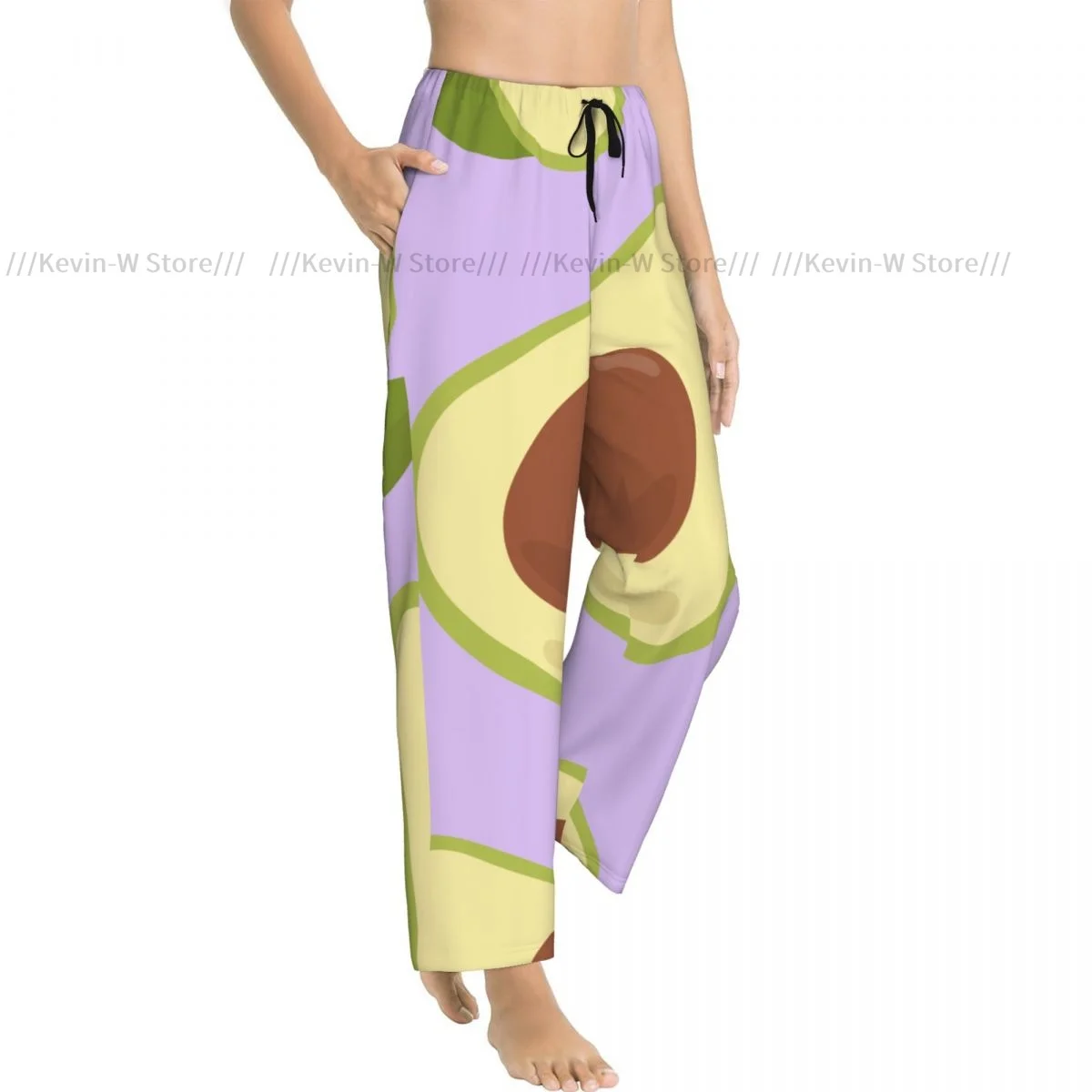 Women Flannel Pajama Bottoms Soft Fleece Colorful Avocado Sleep Pants with Drawstring Waist