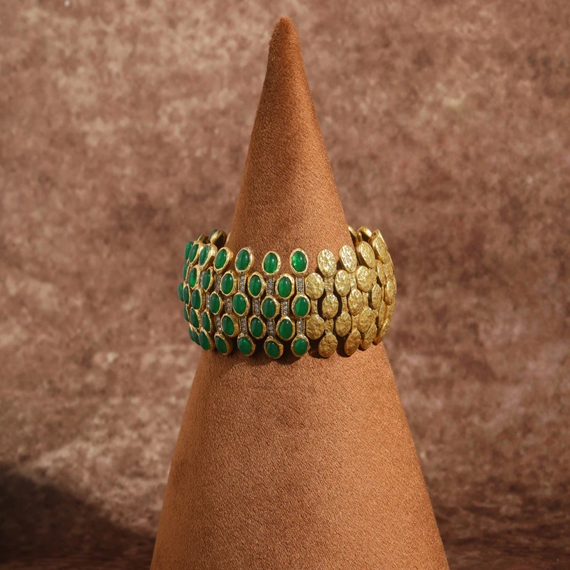 Vintage Green Glass Elasticity Bracelet For Woman Gold Color Jewelry Charm Gift Designer Brands Wedding Party Trending 2026 New