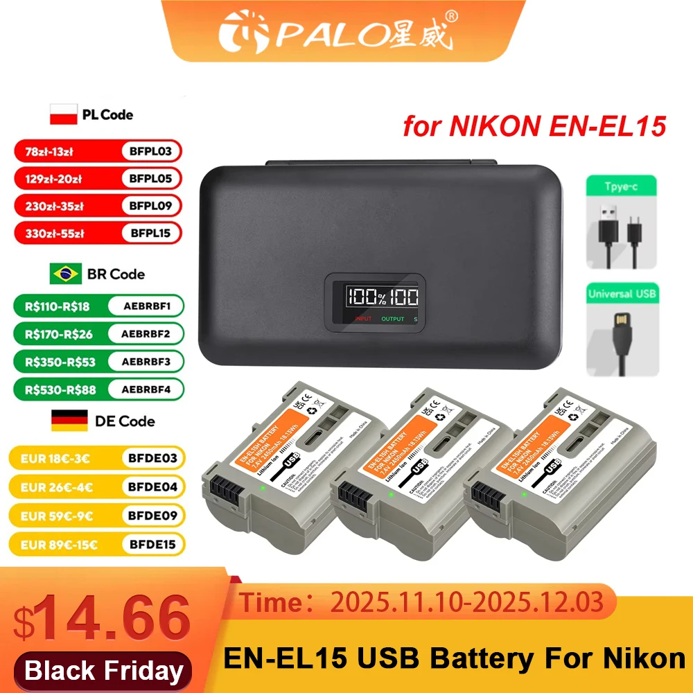 EN-EL15C EN EL15B EN EL15A EL15 USB аккумулятор с ЖК-зарядным устройством для Nikon D750 D810 D7500 D500 Z5, Z6, Z6 II Z7 Z8