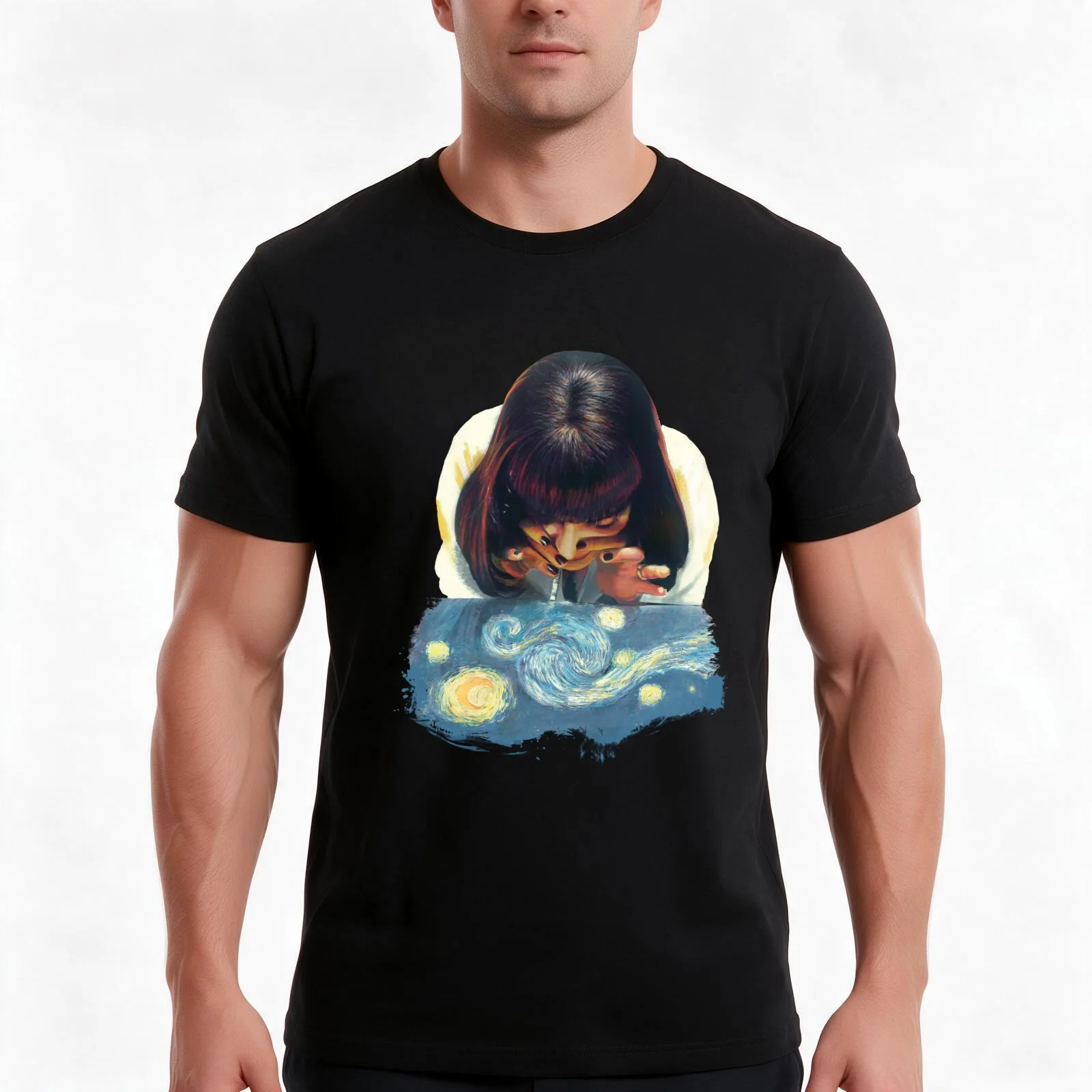 Mia Wallace StarryNight T-Shirt, Summer Casual Cotton Tee, Oversized Streetwear Tops, Vintage Graphic Print, Unisex Men Women