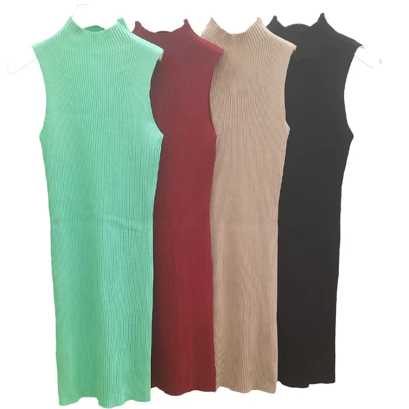 Sexy Women's Dresses Sleeveless Knitted Vest High Neck  Slim Fit Solid Colour Spicy Girl Hanging Neck Elegant Goddess y2k Korean