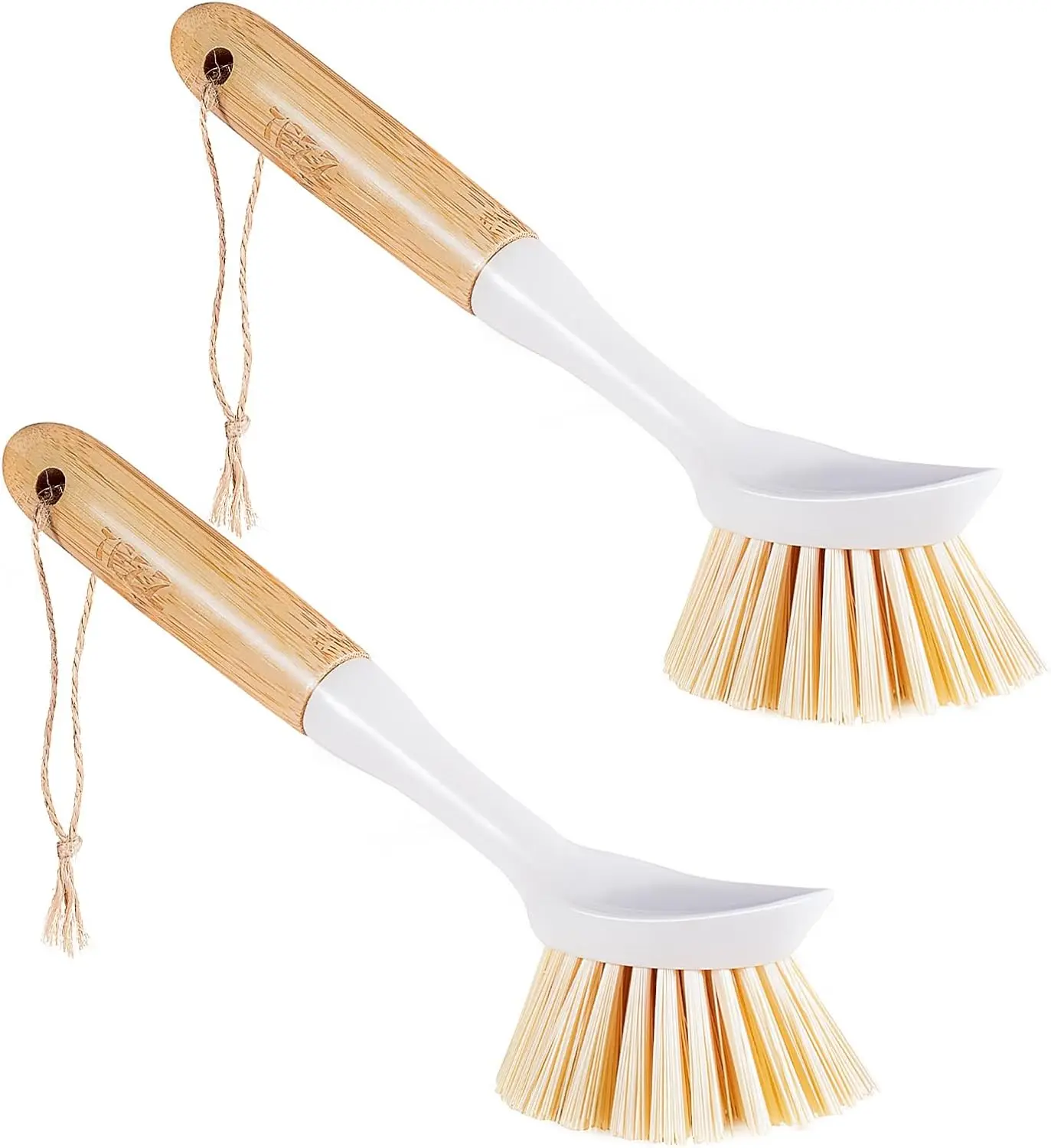 

Набор из 2 бамбуковых щеток для мытья посуды со скребком для тарелок, кастрюль, чугунной и антипригарной посуды - Инструмент для уборки на кухне