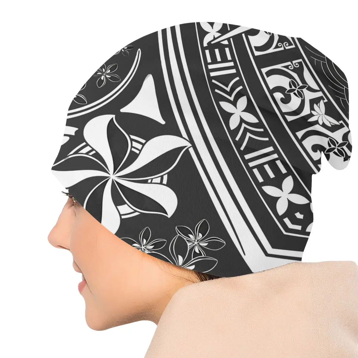 Topi Bonnet Samuan Pria Wanita topi tipis benang Tribal tinta hitam polinean Hawaii topi kupluk desain Skullies