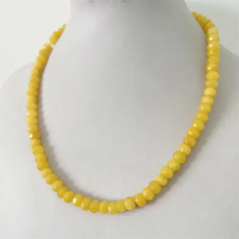 5*8MM Faceted Topaz Natural Stone Necklace Brazil Yellow Jade Bead Women Luxury Gemstone Preciosas Gift Yoga Jewelry Female