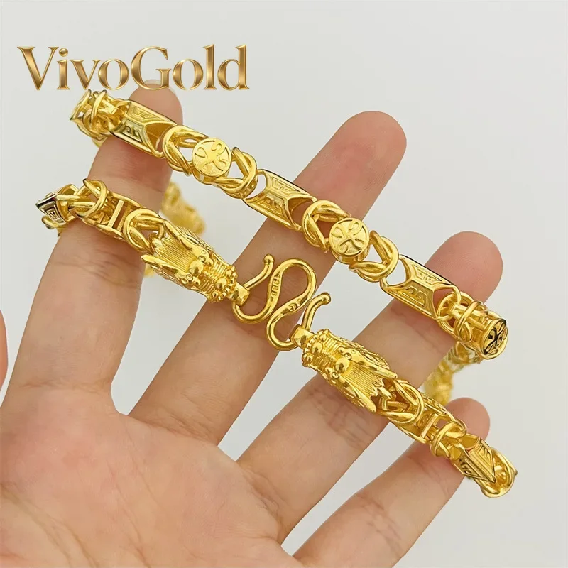 

Ожерелье VivoGold24K из настоящего золота с благоприятным узором в виде головы дракона для мужчин и женщин, 9999 пробы, мужское, универсальное и стильное.