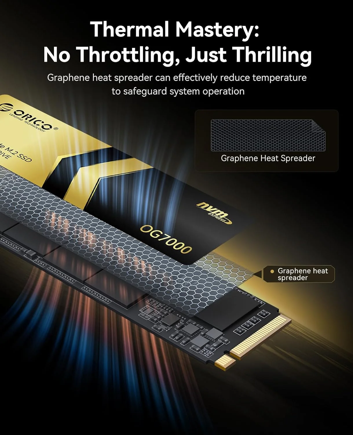 ORICO OG7000 1TB PCIe Gen4 NVMe SSD, Hingga 6600MB/s, Pengontrol 8 Saluran, Solusi Termal Graphene, Ideal untuk Pengeditan Video 4K