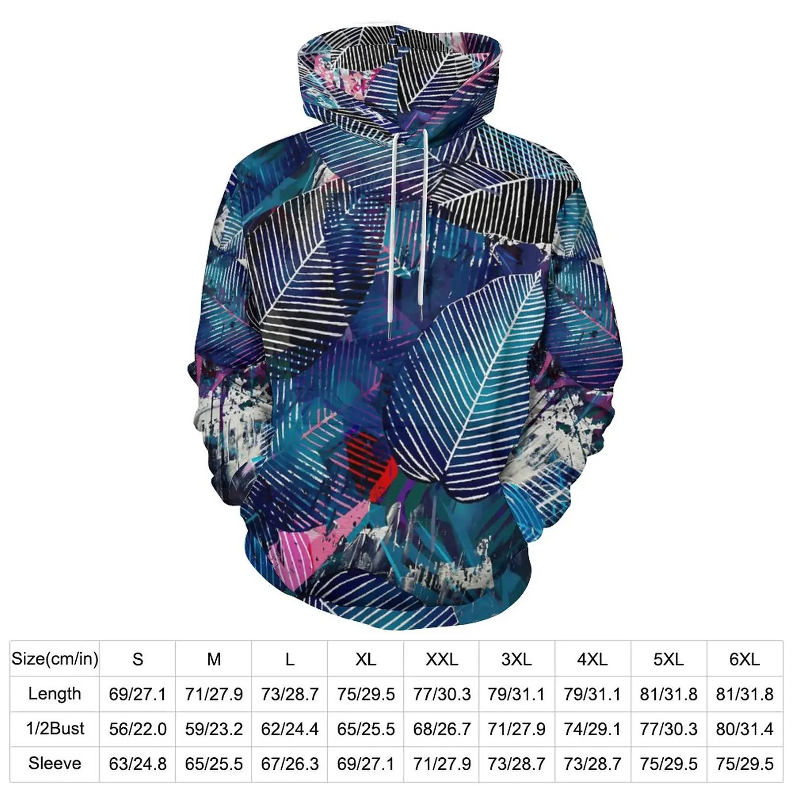 Leaf Print Casual Hoodies Long Sleeve Abstract Leaves Elegant Hoodie Winter Street Wear Design Oversized Sweatshirts