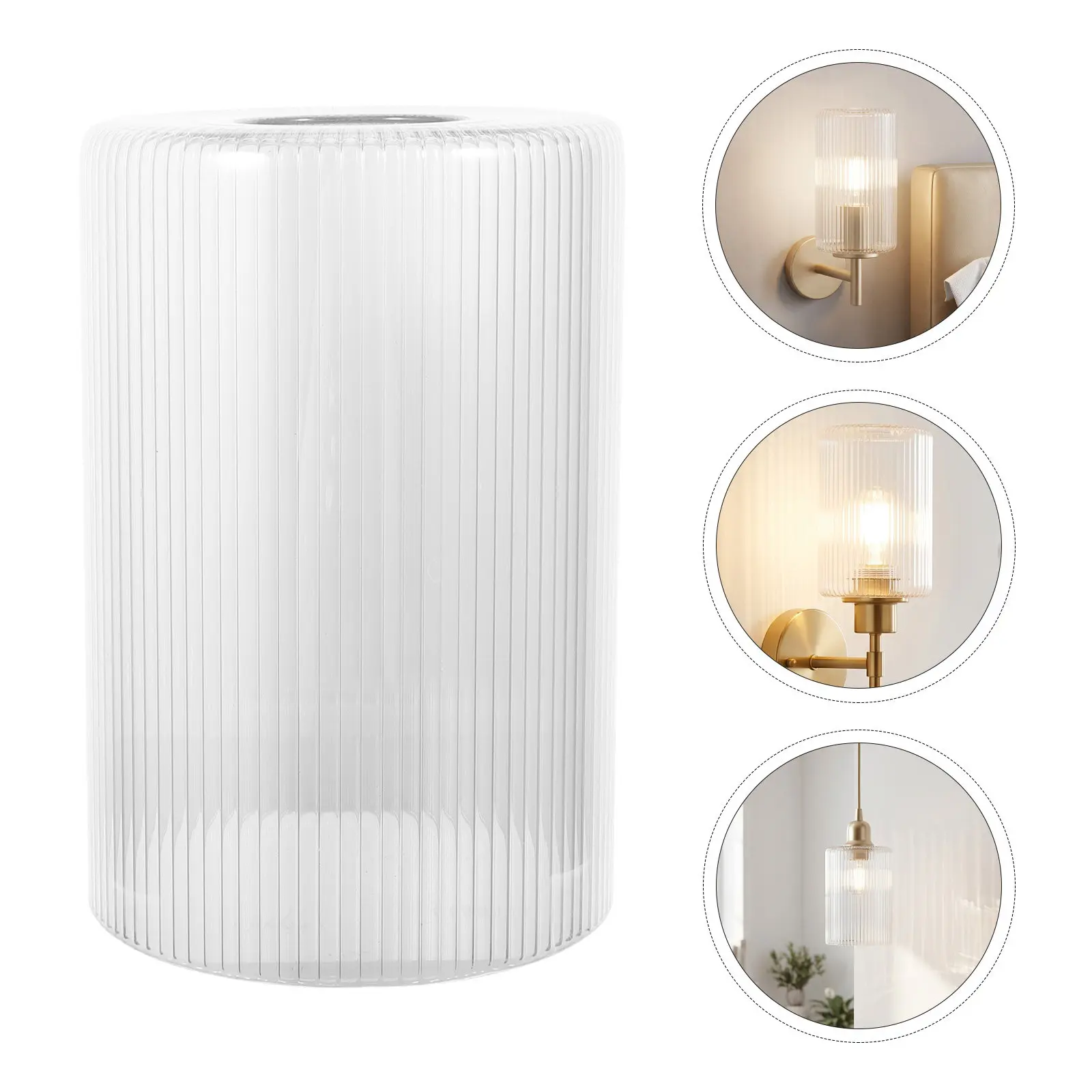 E27 Transparent Cylindrical Glass Lamp Shade Replacement Clear Striped Cylinder Lampshade for Ceiling Pendant Wall Sconce Indoor