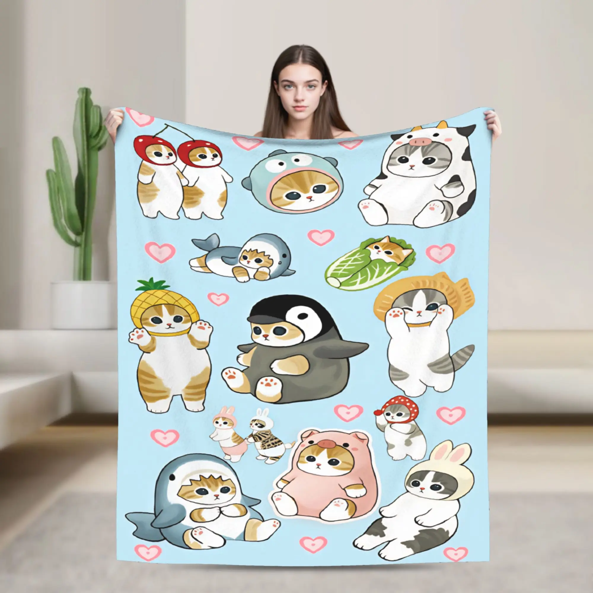 Mofusand Japanese Shark Cat  Blanket  Picnic Flannel Throw Blanket For Couch Chair Sofa Bed Warm Design Quality Bedspread Gift