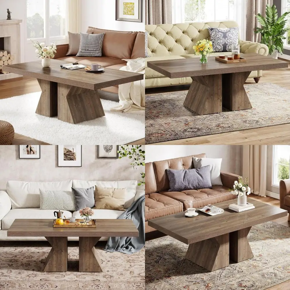 

Деревянный журнальный столик Tribesigns, 47-дюймовый прямоугольный центральный стол с толстой деревянной основой, деревянный коктейльный столик Farmhouse для Li