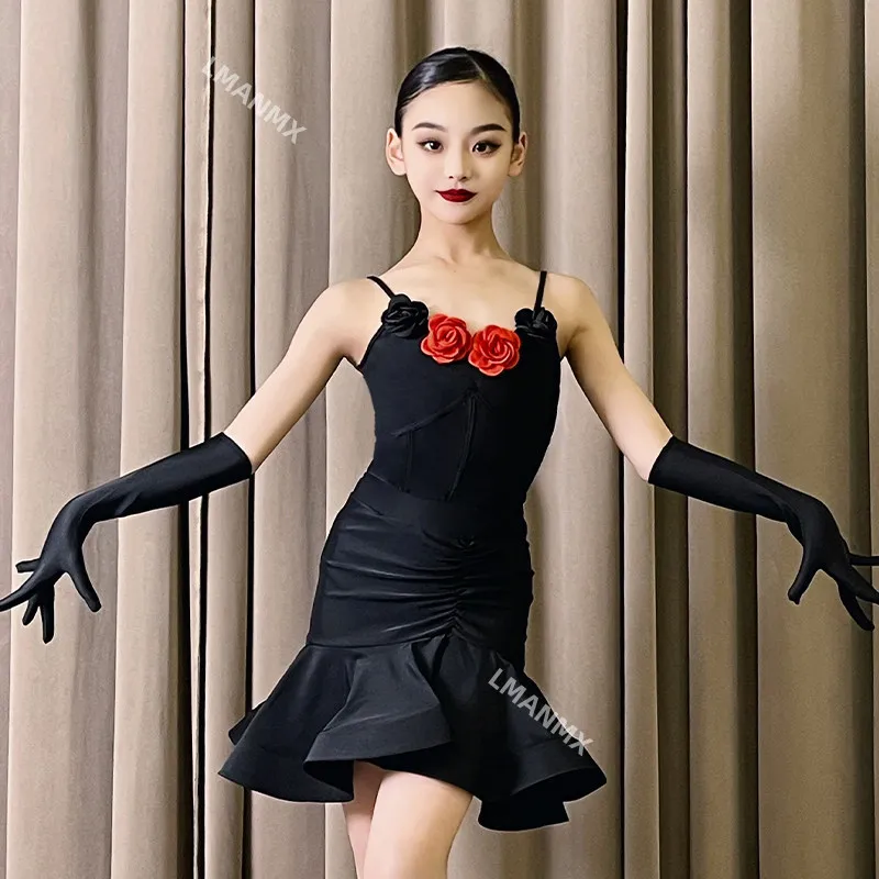 2025 Nuovo abito da ballo latino, abito da pratica di fascia alta per ragazze, abito da pratica, abito da spettacolo per bambini