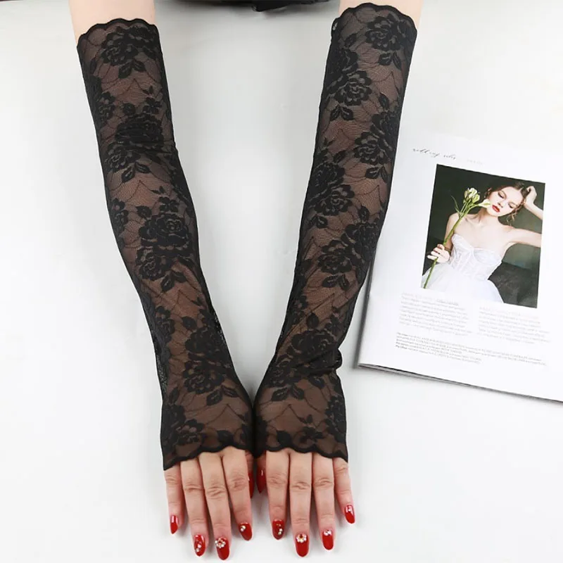New Summer Cold Lace Long Sleeves Arm Cover Women Cuff Hollow Flower Hand Sleeves Driving Arm Sleeve Fingerless Fake Sleeves